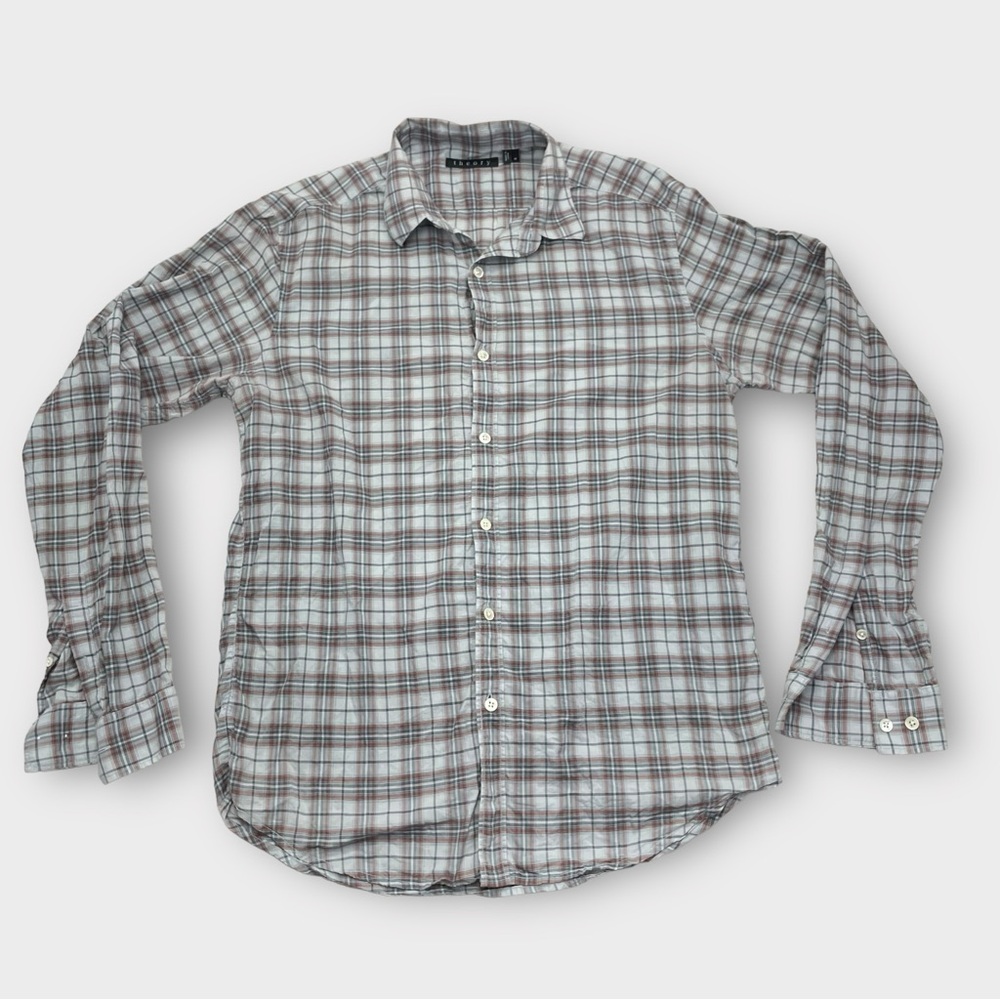 Theory Shirt Men Button Up Long Sleeve Casual Preppy Work Gray M Lightweight